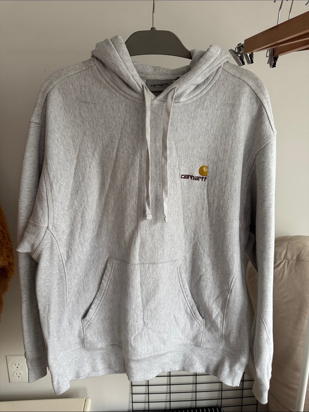 Carhartt Men’s Light Gray Logo Hoodie - Work in Progress